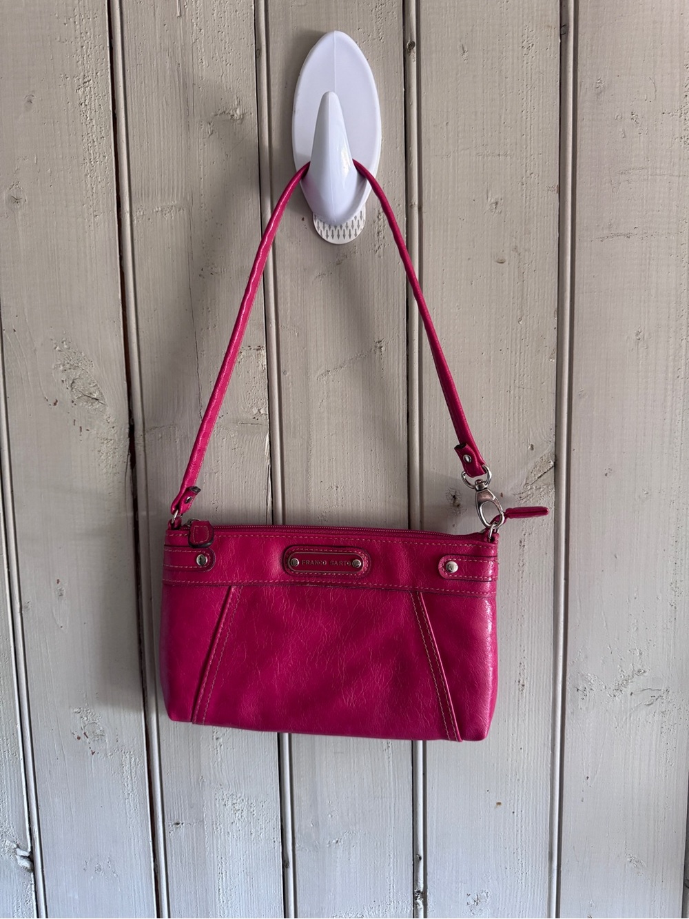 Franco Sarto Hot Pink Fuchsia Shoulder Bag Wristlet Clutch Leopard Lining